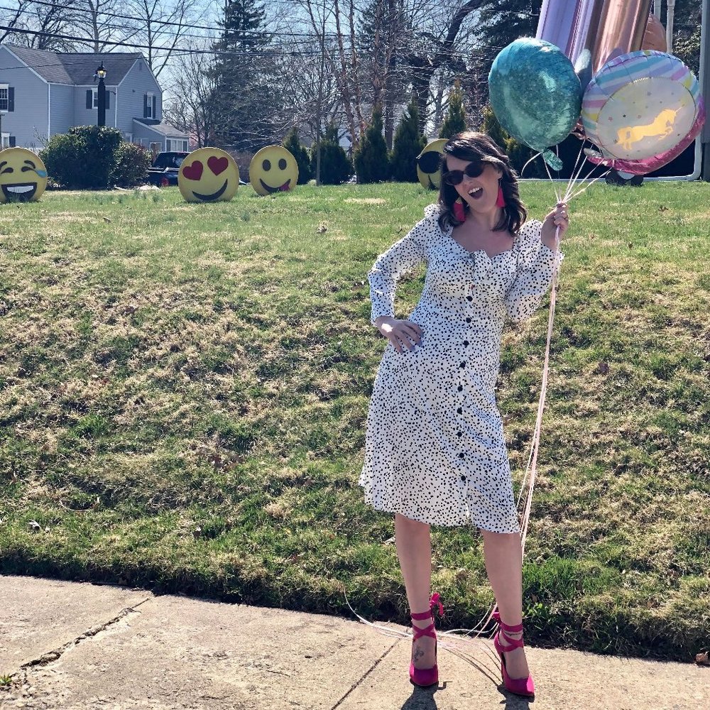 SPOTTED BUTTON DOWN MIDI‎ DRESS